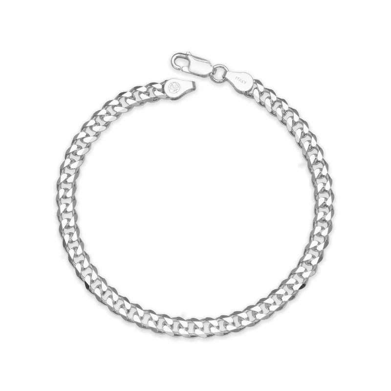 women’s large bangle-Curata 925 Sterling Silver Italian Men's 6mm Curb Chain Bracelet (Choice of 8" or 9") - White