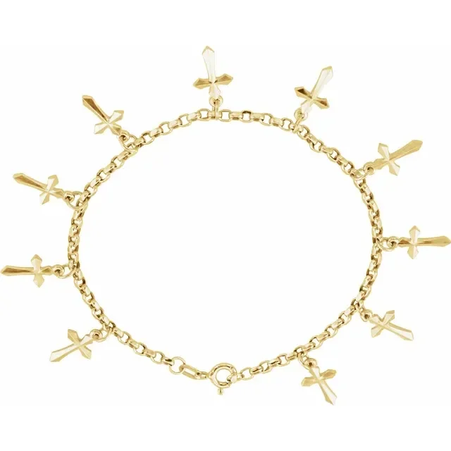 women’s boho chic bangle bracelet-14K Yellow Cross Charm 7" Bracelet