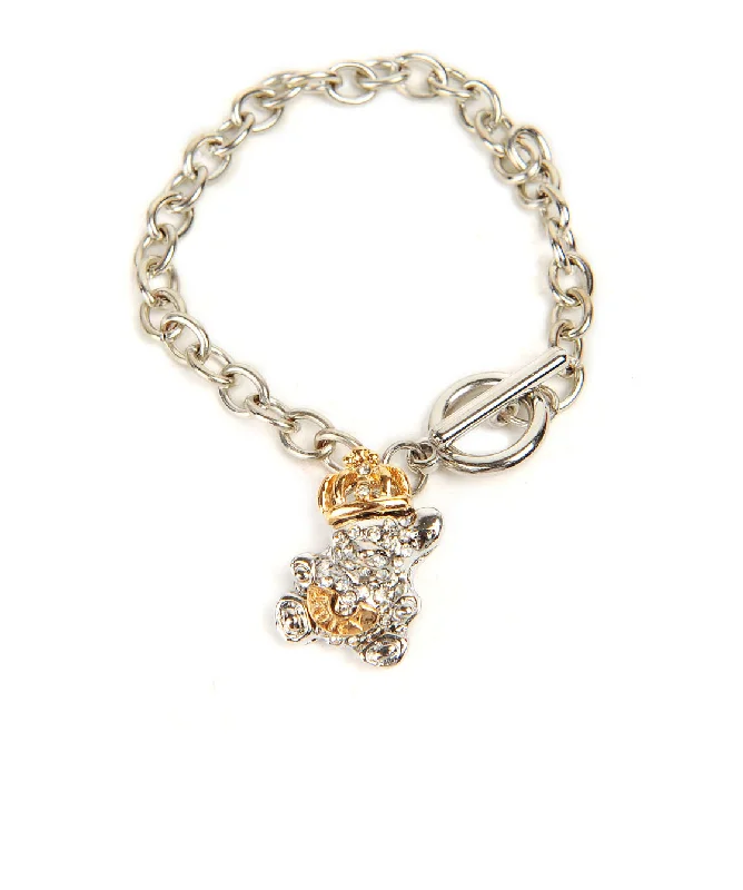 women’s delicate gold bracelet-Silver-Plated Alloy Silver Teddy Charm Bracelet - The Pari