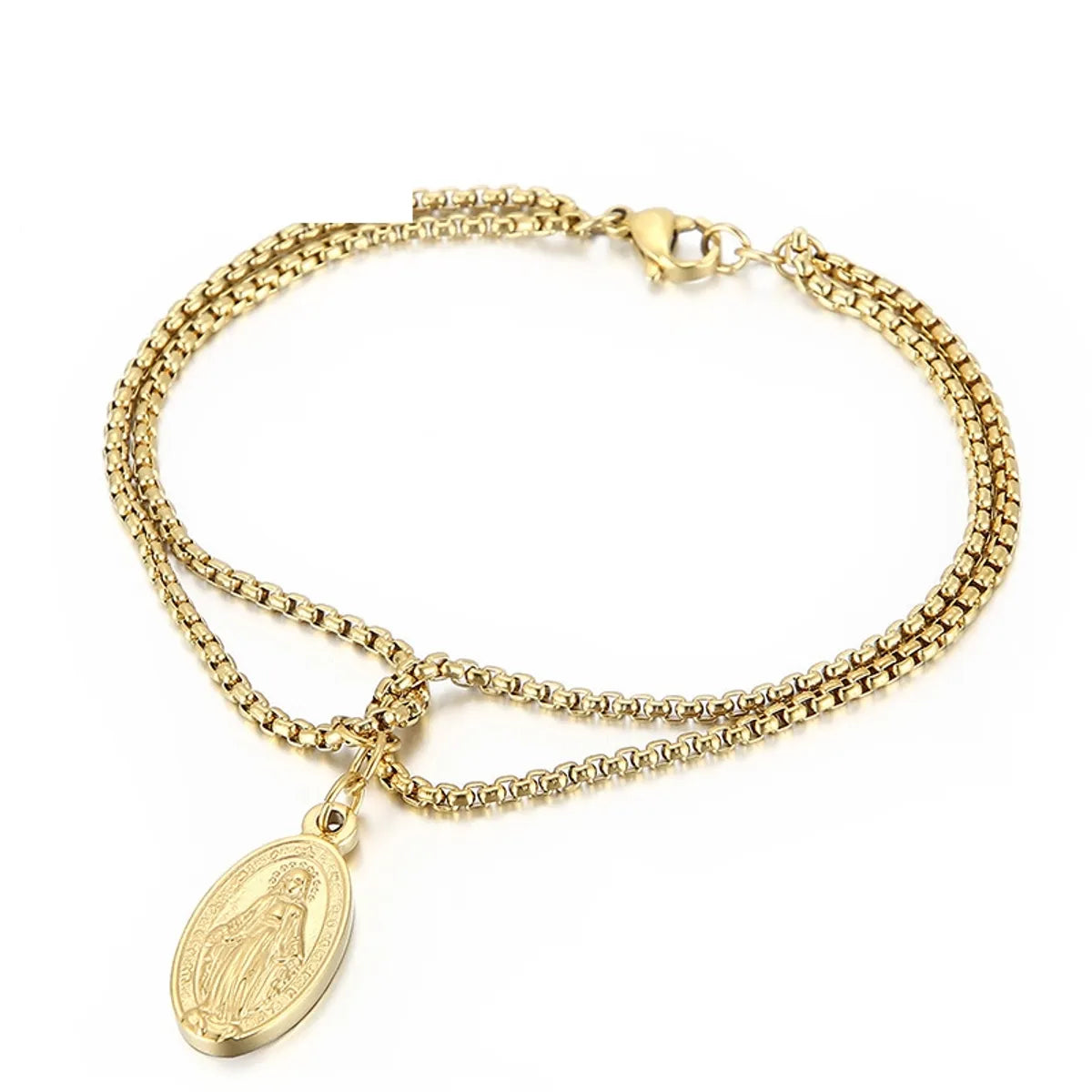 women’s charm bangle-Fashion Trend Double Pearl Chain Oval Goddess Pendant Bracelet