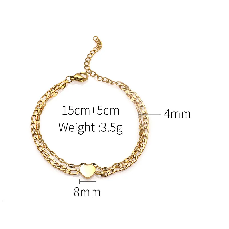 Lip, Figaro Double Layers Loving Heart Bracelet-Gold