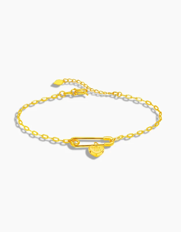 women’s sleek bracelet-LVC 9IN Heart Clip 999 Gold Bracelet