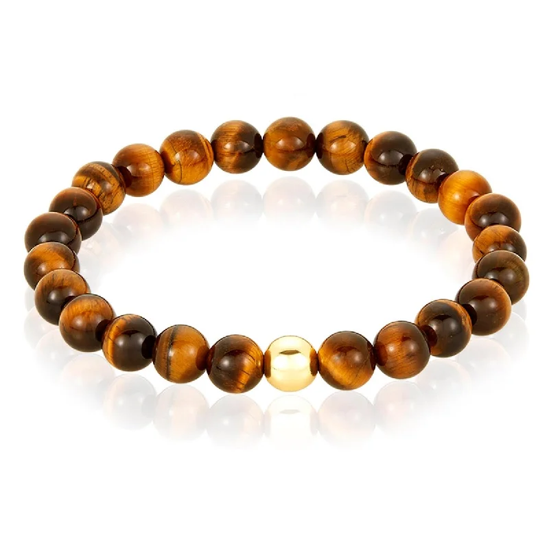 women’s unique bangle-Men's Natural Stone and Hematite Bead Stretch Bracelet (8mm) - 8"