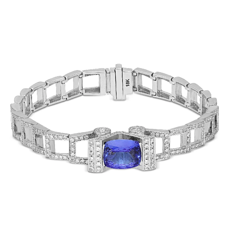 women’s twisted bangle-Cushion Cut Tanzanite & Diamond Bracelet - 5.5 Carat