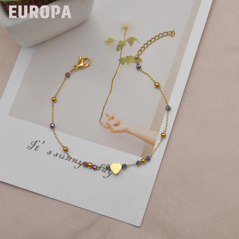 women’s square bracelet-New Color Rice Bead Heart Shape Bracelet Simple Design Titanium Steel Jewelry