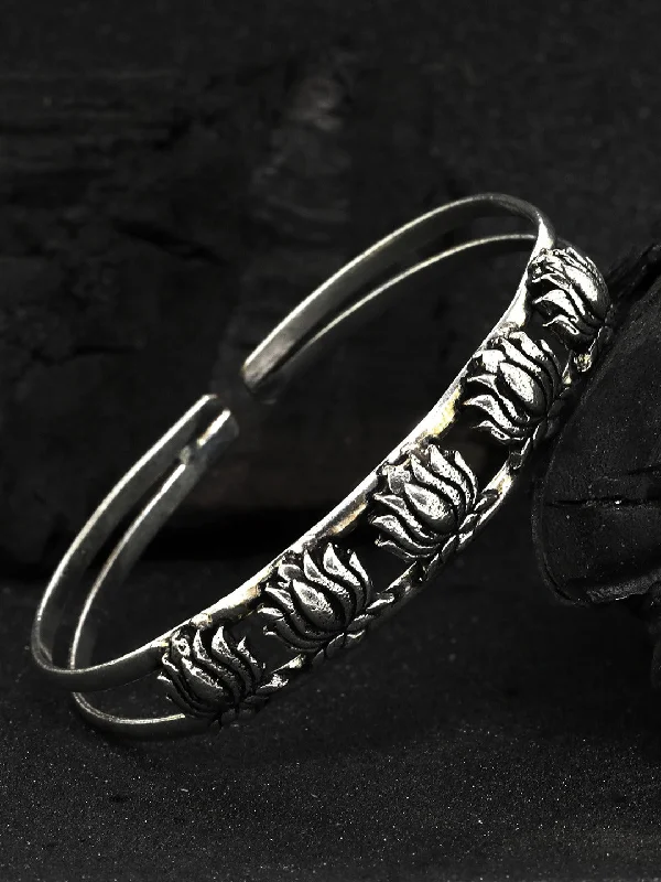 women’s classic bangle-Priyaasi Women Oxidized Silver-Plated Cuff Bracelet with floral pattern