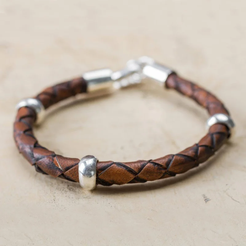 women’s thin bracelet-NOVICA Handmade Men's Chankas Warrior Leather Sterling Silver Bracelet (Peru) - 0.3" x 8.75"