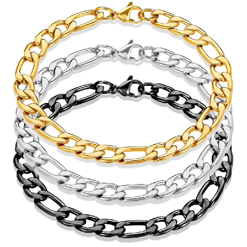 women’s flower bangle-Men's Stainless Steel Figaro Chain Bracelet (7.5mm) - 8.25 Inches