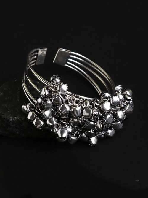 women’s pearl-studded bracelet-Mominos Fashion Johar Kamal Oxidised Silver Ghungroo Bracelet