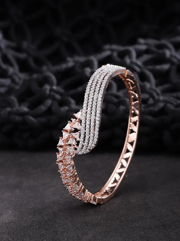 women’s sterling silver cuff bracelet-Priyaasi Women Rose Gold-Plated American Diamond Studded Bracelet