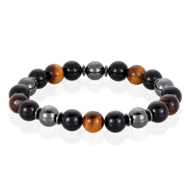 women’s gemstone bracelet-Natural Stone with Onyx and Hematite Bead Stretch Bracelet (10mm)