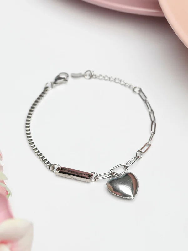 women’s thick cuff bracelet-Priyaasi Women Charmer-Silver Plated Heart Link Bracelet