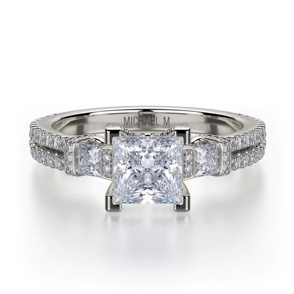 platinum solitaire rings for engagements-Princess R476-1