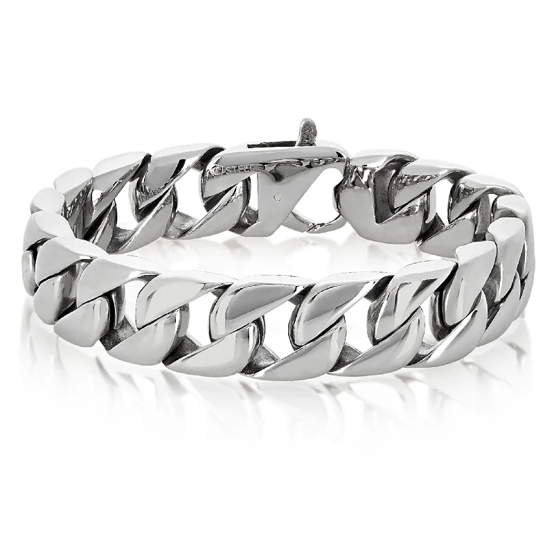 women’s stretch bracelet-Stainless Steel Polished Curb Chain Bracelet - 8.5 Inches (15 mm Wide)