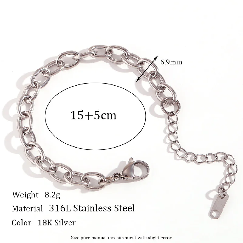 6.9mm Cross Chain-Steel Bracelet-15cm+5cm