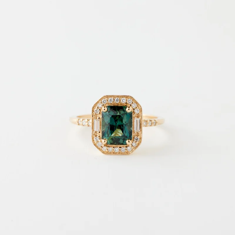 engagement rings with oval diamonds-Athena Ring - 1.86 Carat Green-Teal Radiant Sapphire