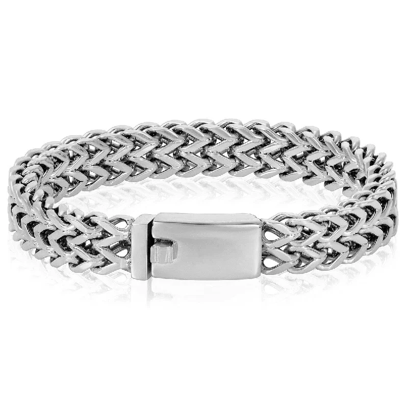 women’s polished bracelet-Crucible Men's Double Row Franco Stainless Steel Bracelet (12mm)