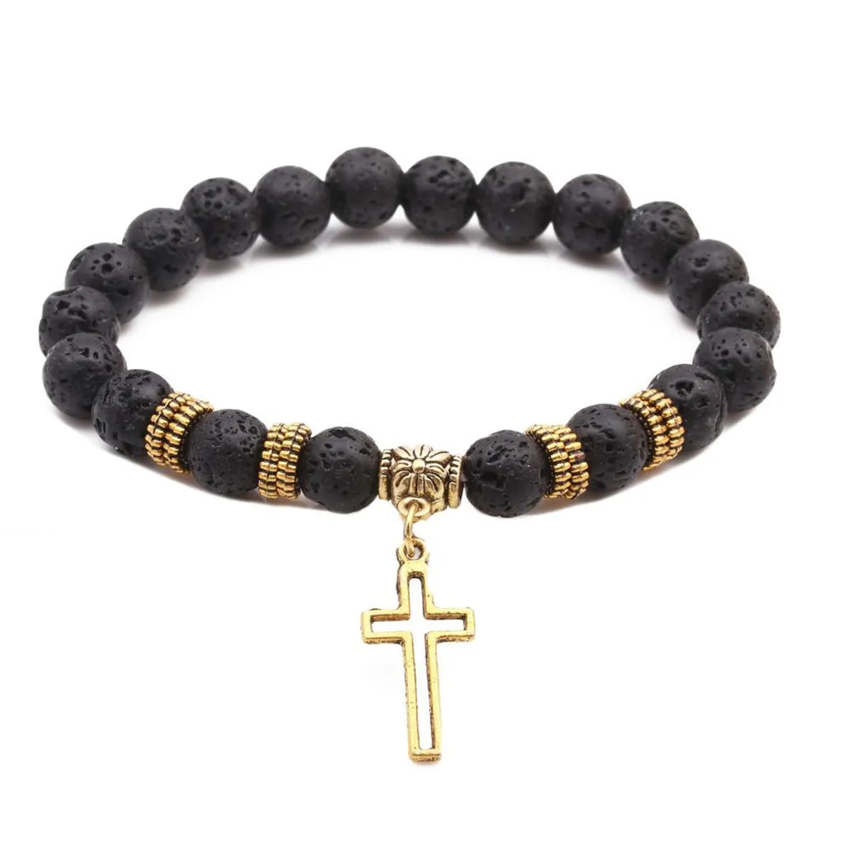 women’s stacked gold bracelets-Yoga Beads Energy Natural Stone Bracelet Frosted Stone Volcanic Stone Cross Bracelet