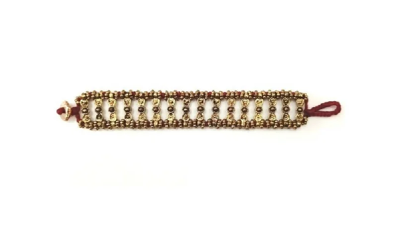 women’s multi-layer bracelet-Bling Accessories Antique Brass Hand Weaved Metal Beads Burgundy Color Bracelet