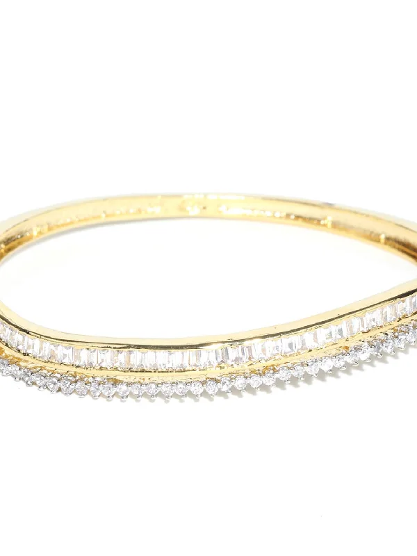 women’s woven bracelet-Priyaasi Women American Diamond Gold Plated Bangle Style Bracelet