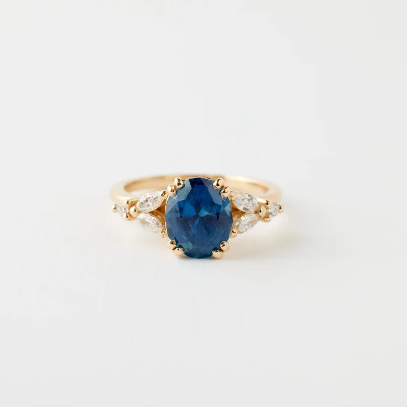 timeless vintage diamond engagement rings-Goldie Ring - 2.30 Carat Blue Oval Sapphire