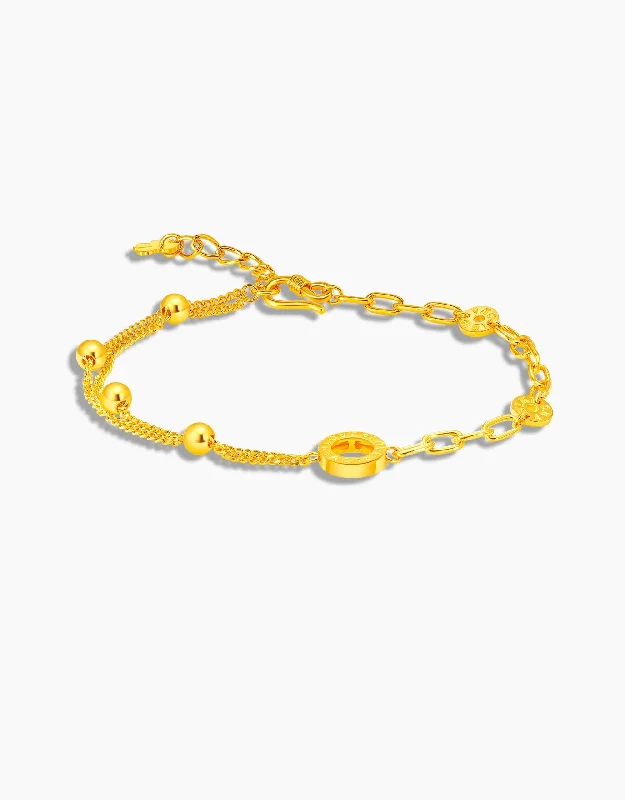 women’s metallic bracelet-LVC 9IN Lyndzi Beaded 999 Gold Bracelet