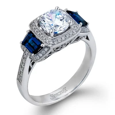 unique three-stone engagement rings-18K White Gold Diamond & Trapezoid Cut Sapphire Ring