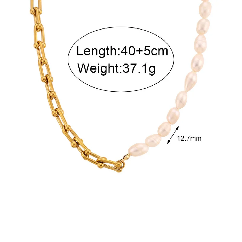 Stitching Freshwater Pearl Handmade Chain Necklace-Gold