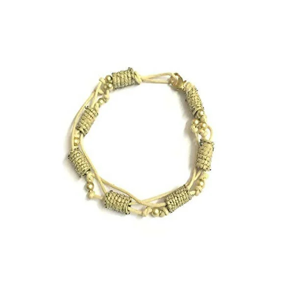 women’s designer gold bangle-Tiaraa Cream Golden Braided Fashion Bracelet