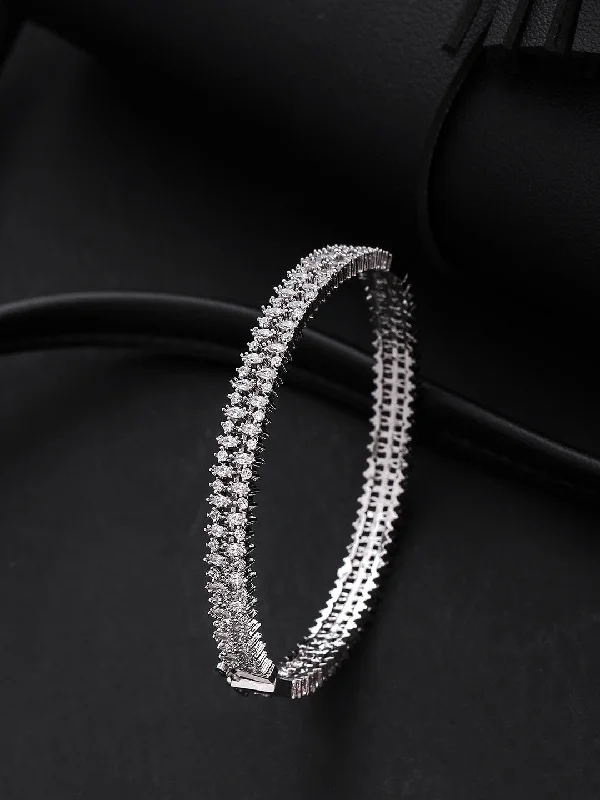 women’s sparkling bracelet-Priyaasi Women Silver-Plated American Diamond Studded Bracelet