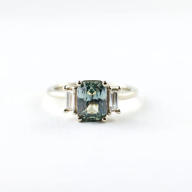 elegant vintage diamond engagement rings-Jacey Ring - 1.89 Carat Minty Light Green Radiant Sapphire