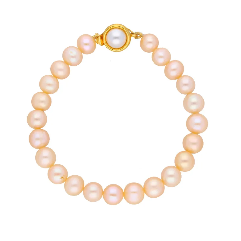 women’s double bangle-J Pearls Single Line Pink Pearl Bracelet - Real Pearl Jewelry