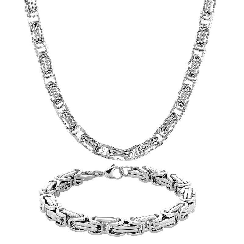 women’s leather bangle-Men's Byzantine Chain Stainless Steel Bracelet and Necklace Jewelry Set (2-Piece Set)