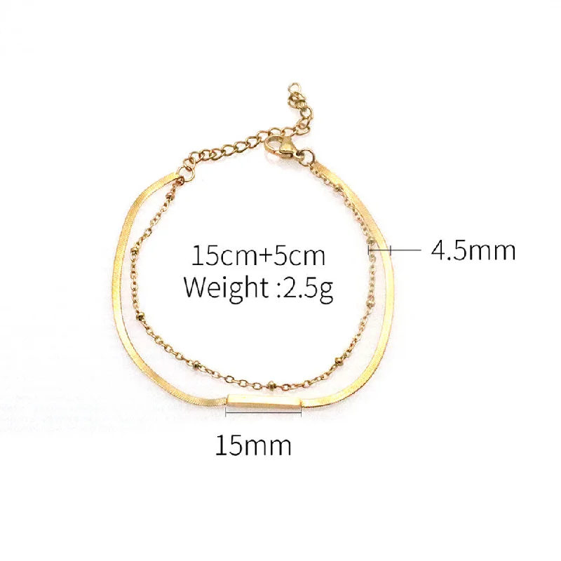 Beads, Blade Chain Double-Layer Small Gold Bar Bracelet-Gold